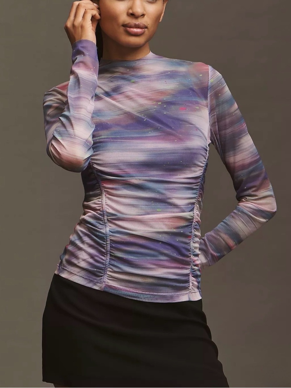 Anthropologie Double-Layer Mesh Top Long Sleeve Small
